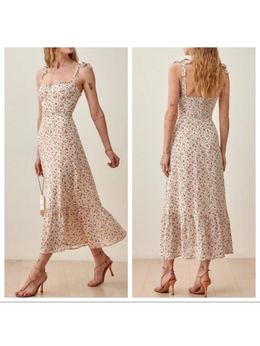 Reformation Nikita Floral Tie-Shoulder Long  Dress in Cream - Picture 2 of 5